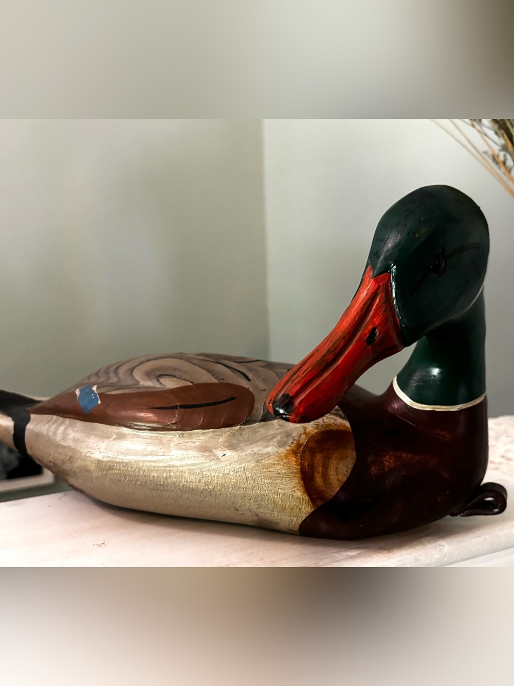 Vintage Hand Carved Wooden Mallard Duck Decoy Folk Art Decor